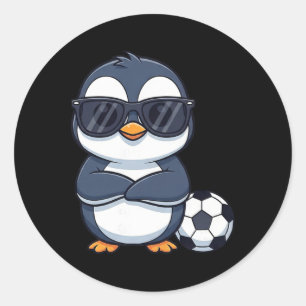 Cool Cartoon Penguin Soccer Player Classic Round Sticker