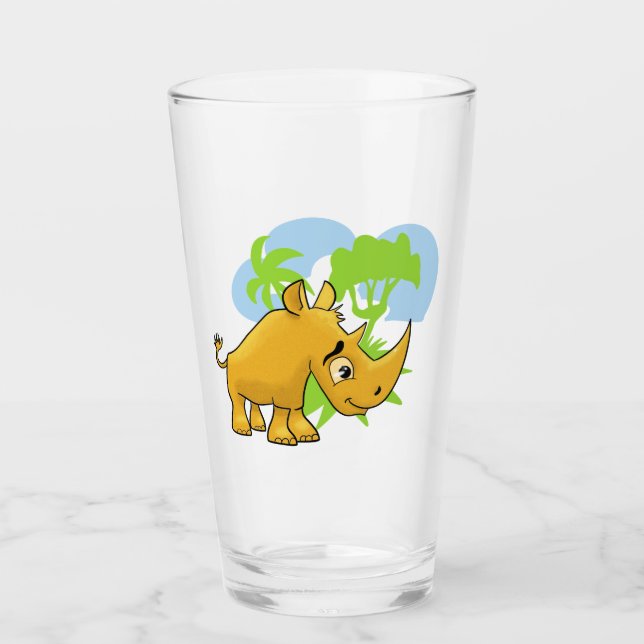 Cool Cartoon Rhino Glass (Front)