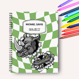 Cool Cartoon Rhino Holding Video Games Controller Notebook