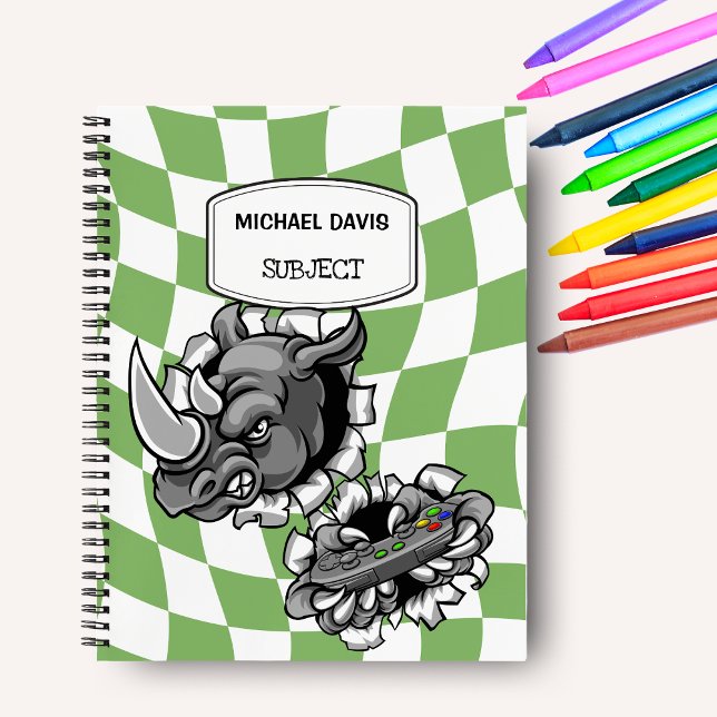 Cool Cartoon Rhino Holding Video Games Controller  Notebook (Creator Uploaded)