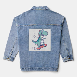 Cool Cartoon T-Rex on Skateboard Denim Jacket