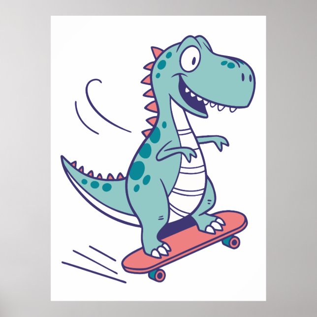 Cool Cartoon T-Rex on Skateboard Poster (Front)
