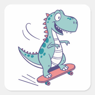 Cool Cartoon T-Rex on Skateboard Square Sticker