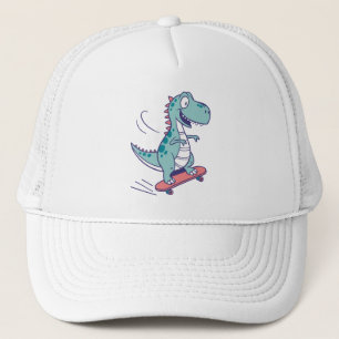 Cool Cartoon T-Rex on Skateboard Trucker Hat