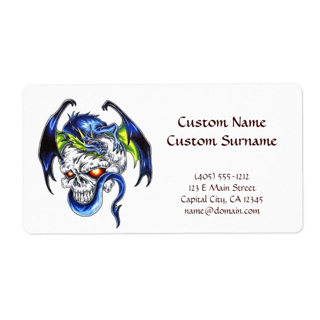 Cool cartoon tattoo symbol Blue Dragon Skull (Front)
