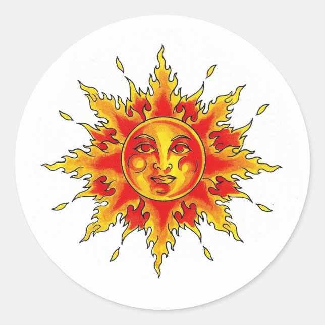 Cool cartoon tattoo symbol female Sun face Classic Round Sticker (Front)