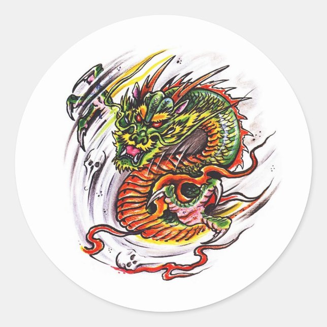 Cool cartoon tattoo symbol oriental Dragon Classic Round Sticker (Front)