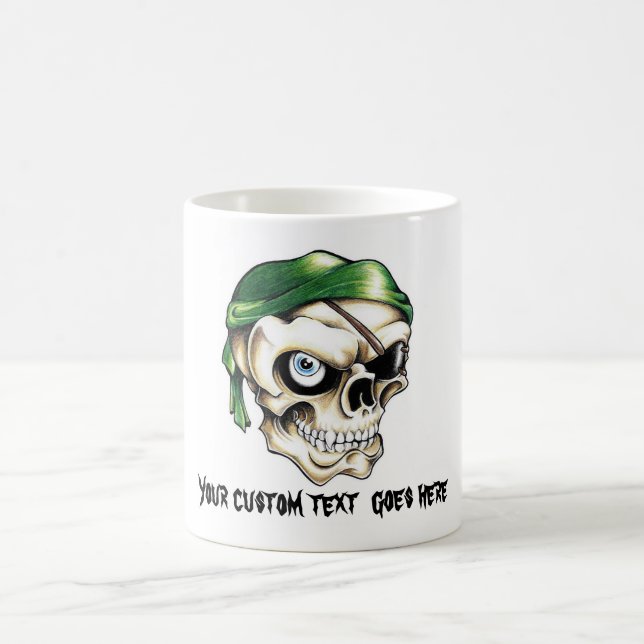 Cool cartoon tattoo symbol pirate skull bandanna coffee mug (Center)