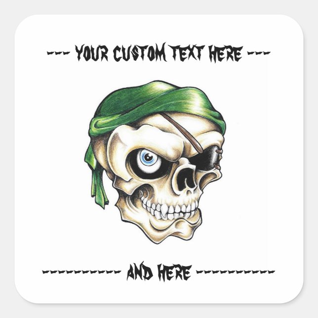 Cool cartoon tattoo symbol pirate skull bandanna square sticker (Front)