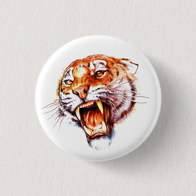 Cool cartoon tattoo symbol roaring tiger head 3 cm round badge (Front)