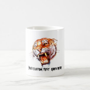 Cool cartoon tattoo symbol roaring tiger head coffee mug