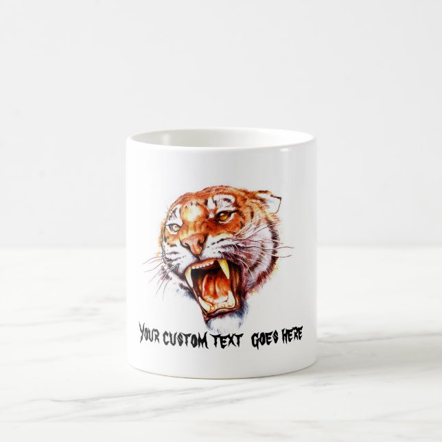Cool cartoon tattoo symbol roaring tiger head coffee mug (Center)
