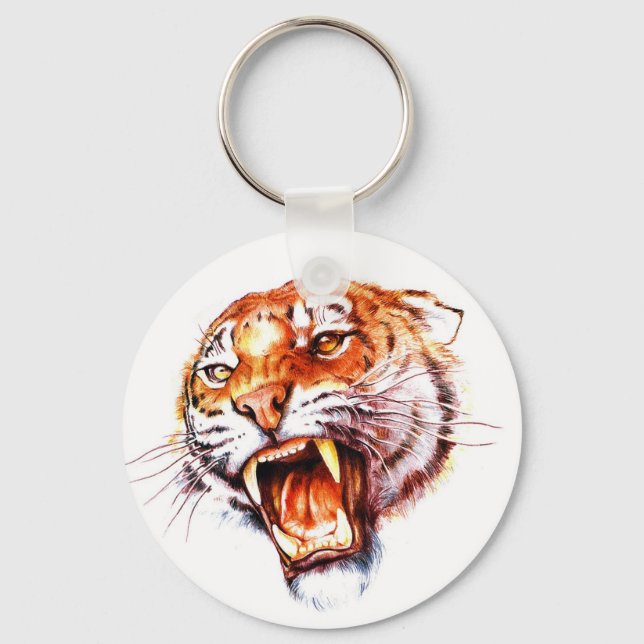 Cool cartoon tattoo symbol roaring tiger head key ring (Front)