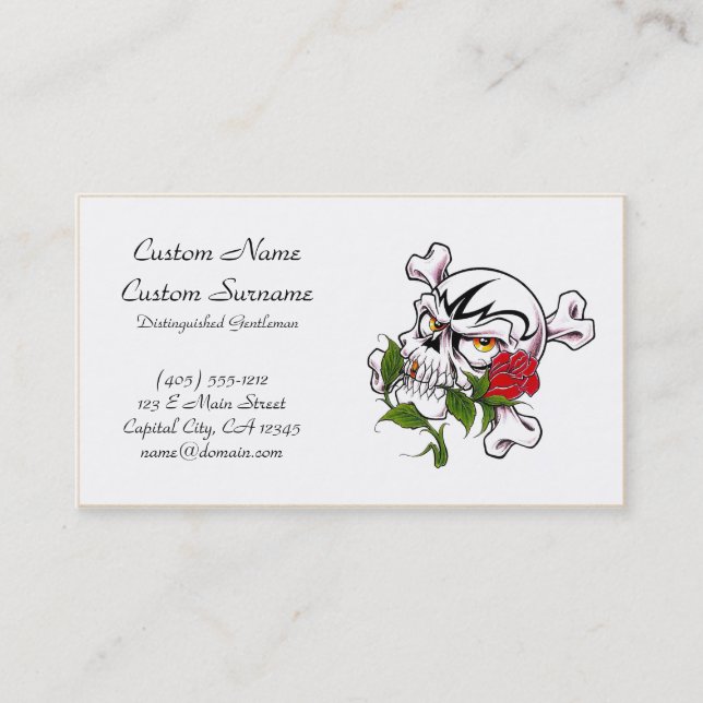 Cool cartoon tattoo symbol skull bones rose business card (Front)