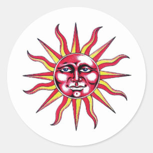 Cool cartoon tattoo symbol Sun God Face Classic Round Sticker