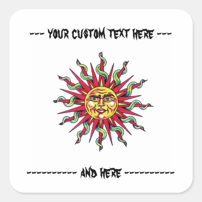 Cool cartoon tattoo symbol Sun God Face head Square Sticker (Front)