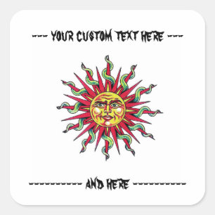 Cool cartoon tattoo symbol Sun God Face head Square Sticker
