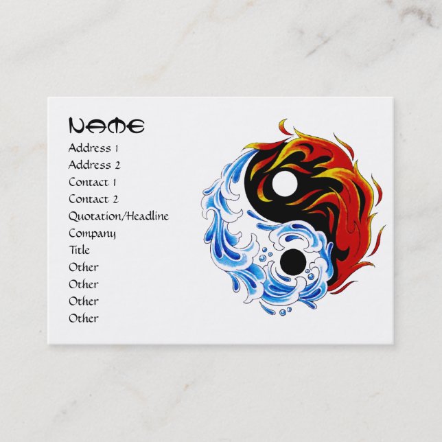 Cool cartoon tattoo symbol water fire Yin Yang Business Card (Front)