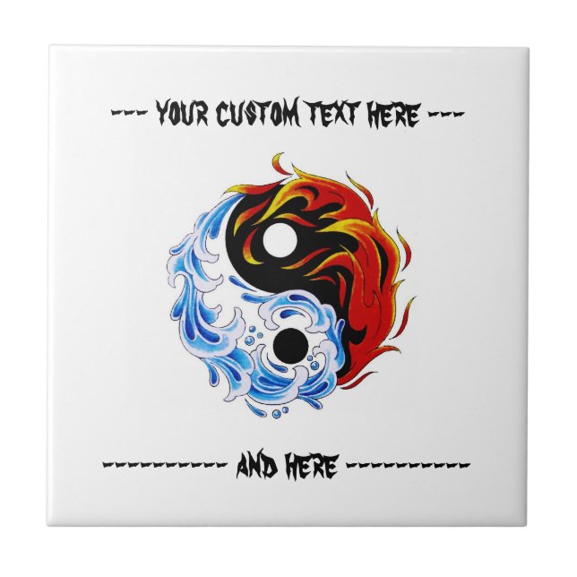 Cool cartoon tattoo symbol water fire Yin Yang Tile (Front)