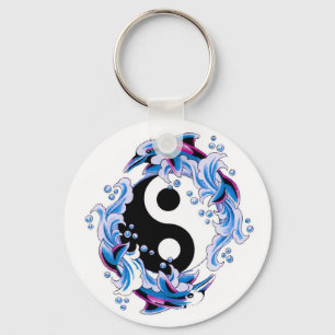 Cool cartoon tattoo symbol Yin Yang Dolphins Key Ring