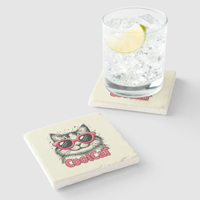 Cool Cat 1 Stone Coaster (Side)