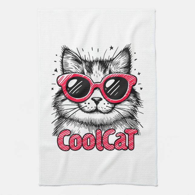 Cool Cat 1 Tea Towel (Vertical)
