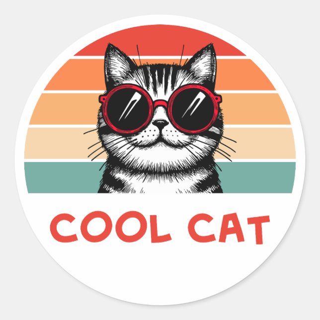 Cool cat 2 classic round sticker (Front)