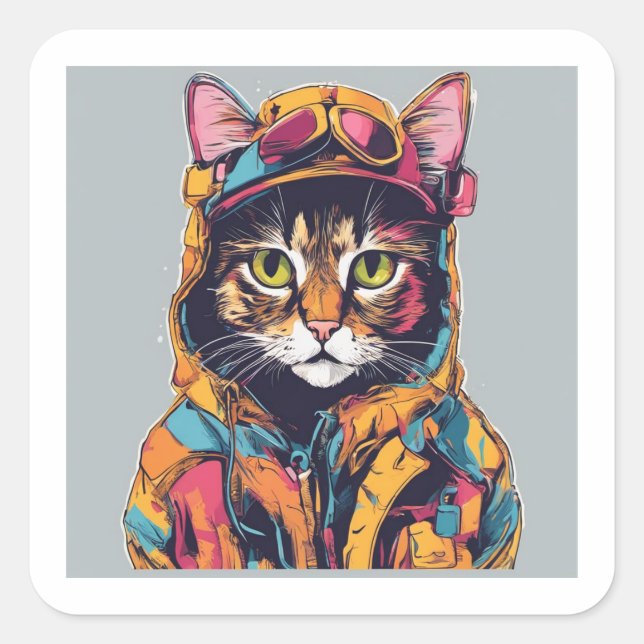 Cool Cat 2  Square Sticker (Front)