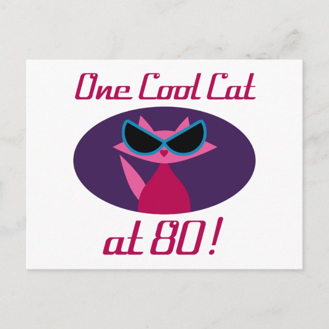 Cool Cat 80th Birthday Postcard (Front)