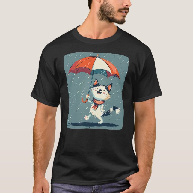 Cool Cat and Umbrella for a Unique Statement T-Shirt (Front)