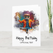 *~* Cool Cat AP91 Hip DRUMMER Birthday Card
