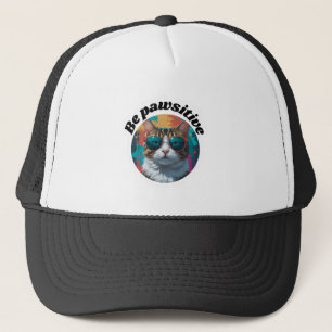 Cool Cat "Be Pawsitive" Motivational Sticker Trucker Hat