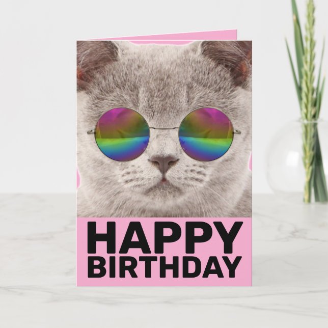 COOL CAT BIRTHDAY CARD, WEARING SUNGLASSES CARD (Front)