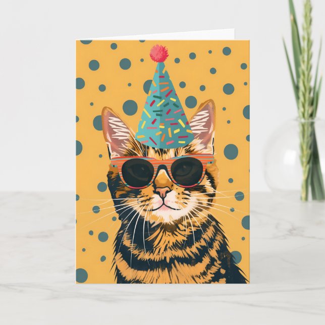 Cool Cat Birthday Party Greeting Card (Front)