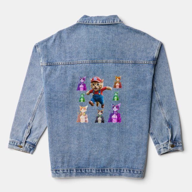 Cool Cat Boss – Funny Cat Lover Gift Idea Denim Jacket (Back)