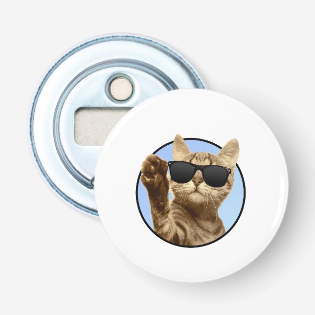Cool Cat Button Bottle Opener  (Front)