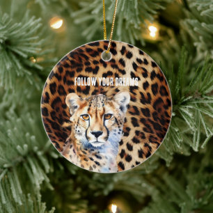 Cool Cat Cheetah Leopard Print Ceramic Tree Decoration