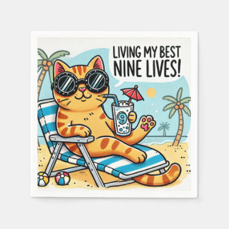 Cool Cat Chilling on the Beach – Funny Cartoon Napkin