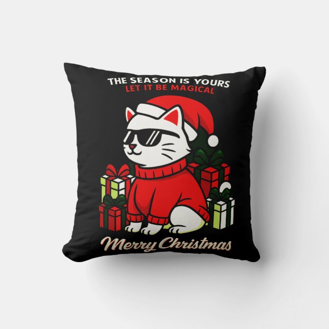 Cool Cat Christmas Throw Pillow Festive home decor (Front)