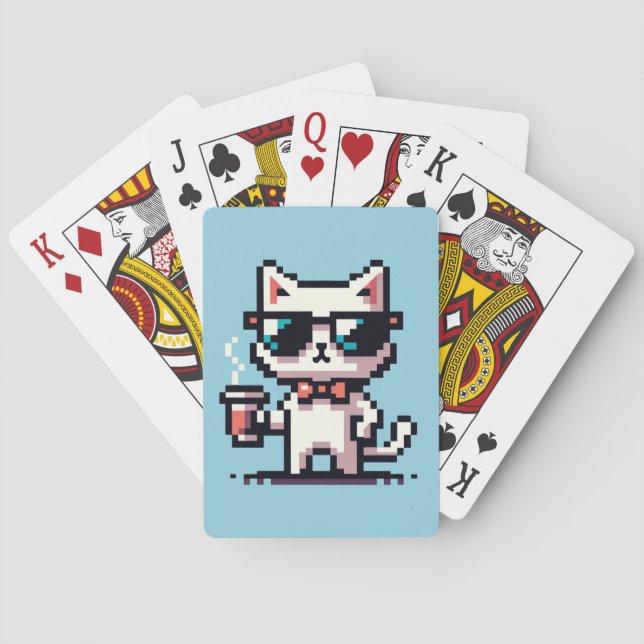 Cool Cat Coffee Break: 8-Bit Pixel Art Playing Cards (Back)
