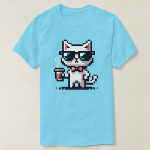 Cool Cat Coffee Break: 8-Bit Pixel Art T-Shirt