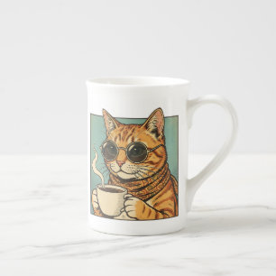 Cool Cat Coffee Retro Style Design for Cat Lovers Bone China Mug