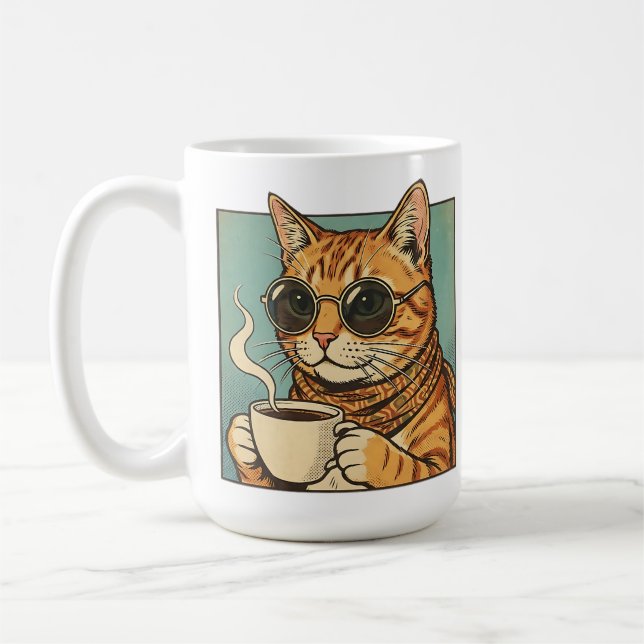 Cool Cat Coffee Retro Style Design for Cat Lovers Coffee Mug (Left)