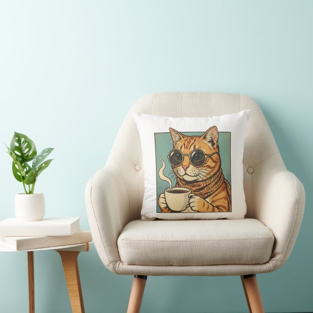 Cool Cat Coffee Retro Style Design for Cat Lovers Cushion (Chair)