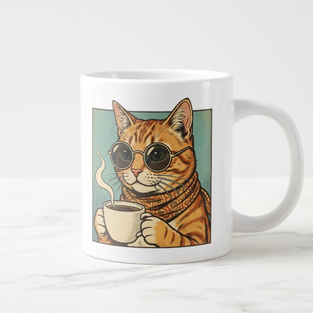 Cool Cat Coffee Retro Style Design for Cat Lovers Large Coffee Mug (Right)