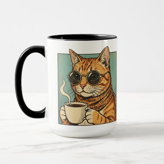 Cool Cat Coffee Retro Style Design for Cat Lovers Mug (Left)