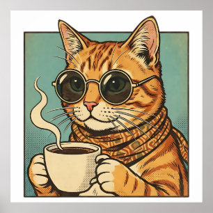 Cool Cat Coffee Retro Style Design for Cat Lovers Poster