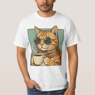 Cool Cat Coffee Retro Style Design for Cat Lovers T-Shirt