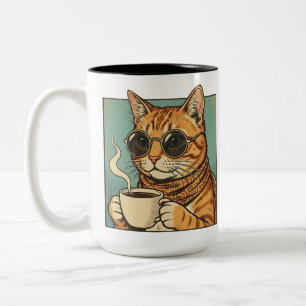 Cool Cat Coffee Retro Style Design for Cat Lovers Two-Tone Coffee Mug