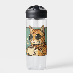 Cool Cat Coffee Retro Style Design for Cat Lovers Water Bottle